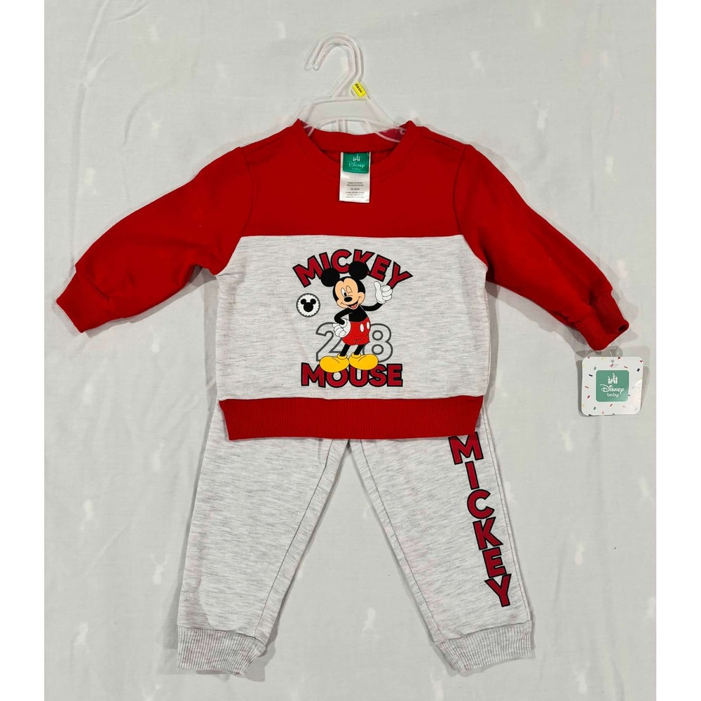 Disney Baby Mickey Mouse Red Gray Fleece Sweatshirt and Jogger Set 18M NWT